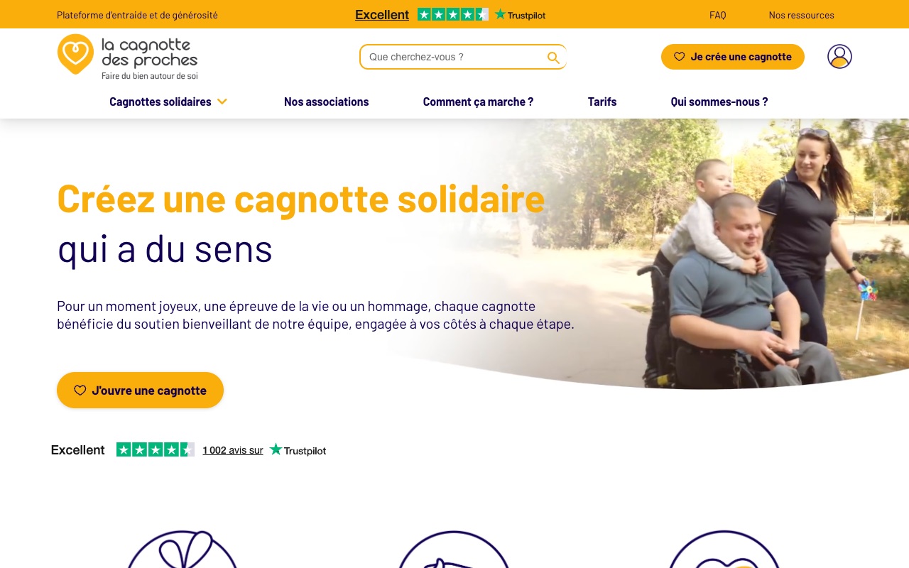 Page d'accueil de La Cagnotte des Proches, capturée le 16 septembre 2026