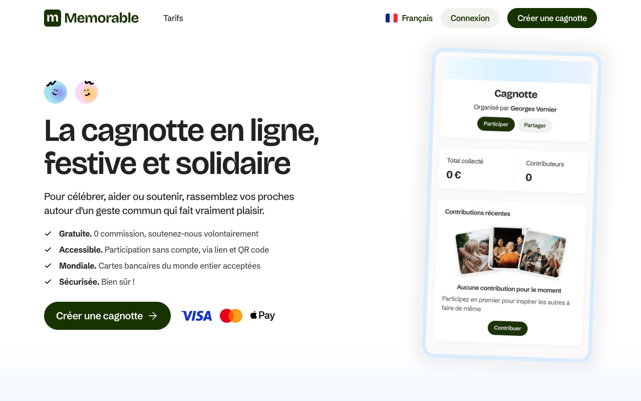 Page d'accueil de Memorable, capturée le 16 septembre 2026