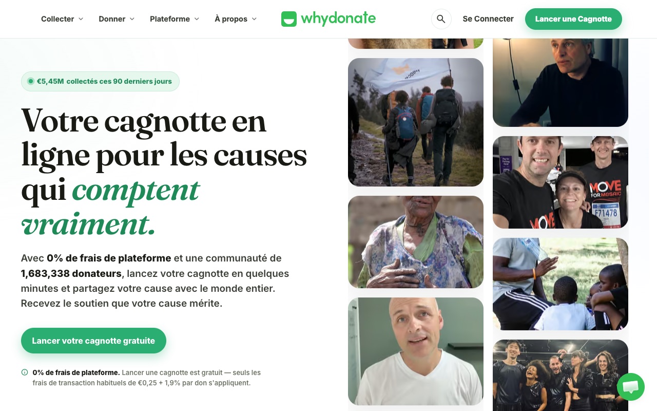 Page d'accueil de WhyDonate, capturée le 16 septembre 2026