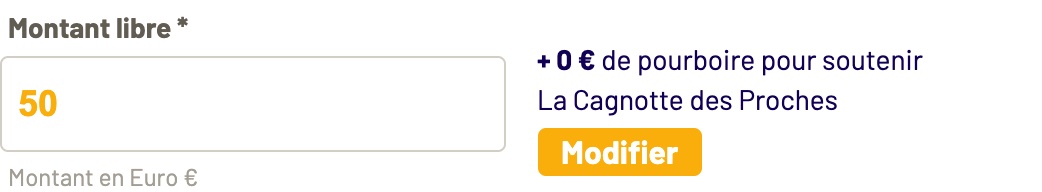 Formulaire La Cagnotte des Proches à 0 € de pourboire