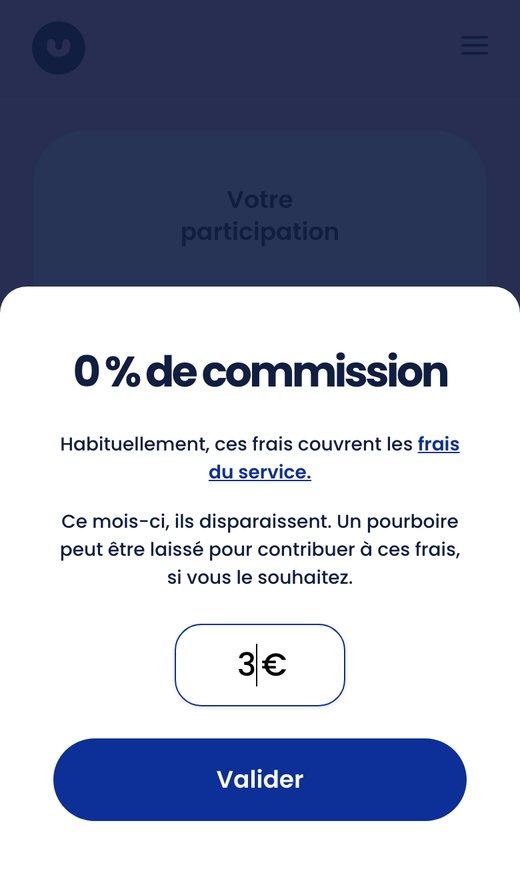 Le Pot Commun festive après Modifier : fenêtre 0 % de commission avec le champ à 3 € et le bouton Valider
