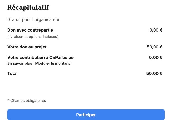 Récapitulatif OnParticipe à 0,00 €, sans interrupteur