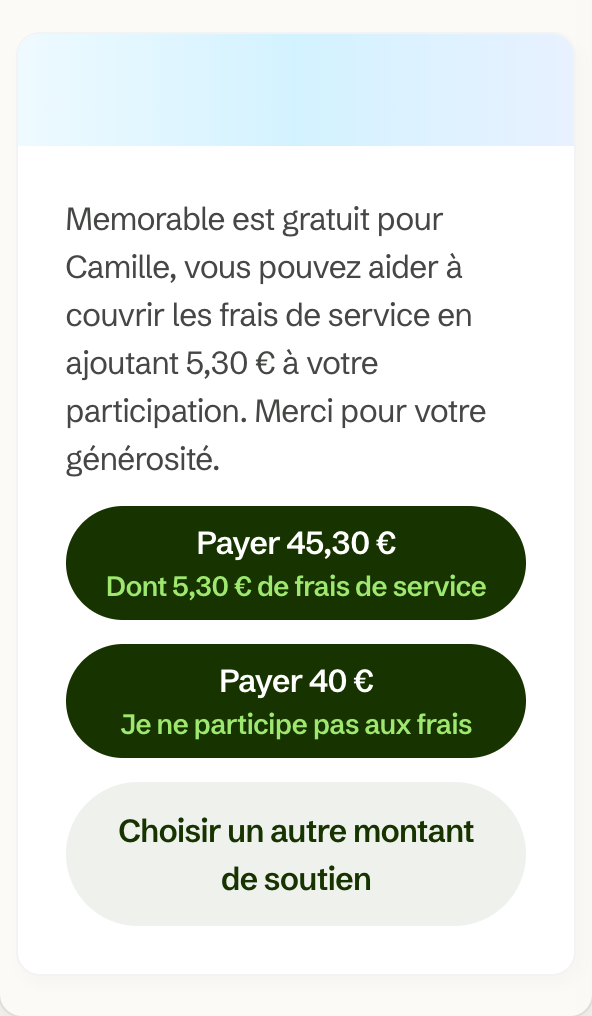 Capture de l'écran au montant proposé, sur une participation de 40 €