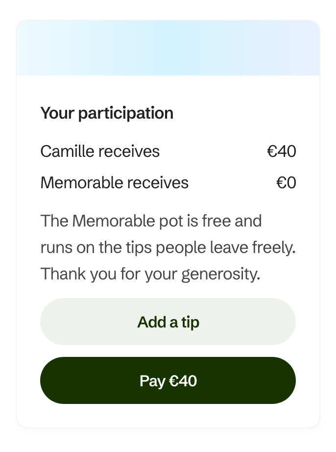 Screenshot of the free amount screen, on a €40 contribution